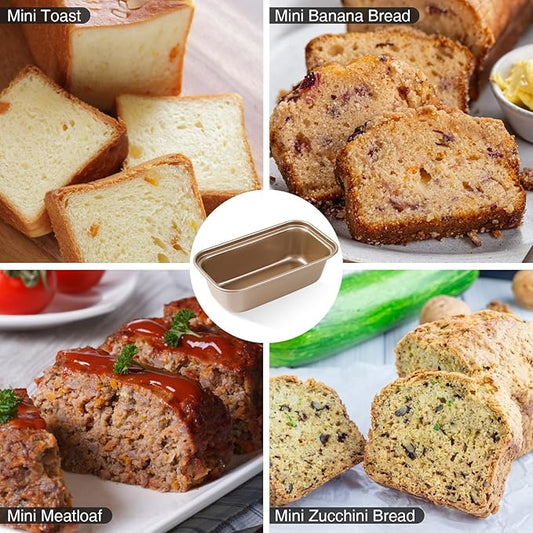 12PCS Mini Loaf Pans for Baking Bread, 6 x 3 x 2 Inches Small Banana Bread Pan Nonstick, Rectangle Carbon Steel Baking Pan for Homemade Bread Meatloaf Loaf Cake, Oven Available, Gold
