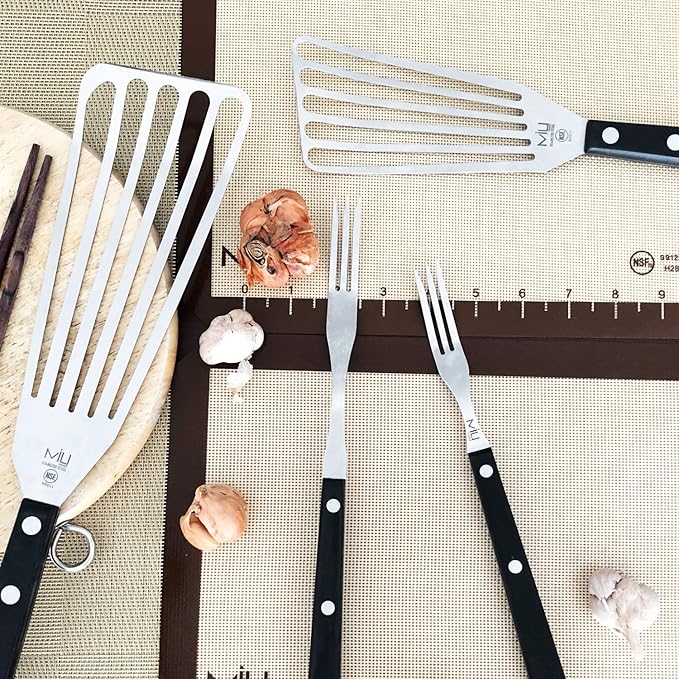 WALLFARM Fish Spatula 2-Piece Set - Pro-Grade Stainless Steel Slotted Turner - Thin Flexible Metal Flipper for Fish, Eggs, Burgers, Veggies - Perfect for Grilling & Frying - 11" & 13.78"