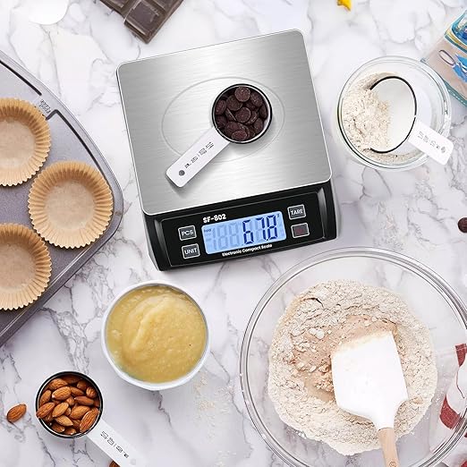 Puozult Digital Kitchen Scale 30kg/66lb Large Food Scale for Baking Cooking Stainless Bread Scale with LCD Display Counting Scales for Commercial (Color : Stainless Black)