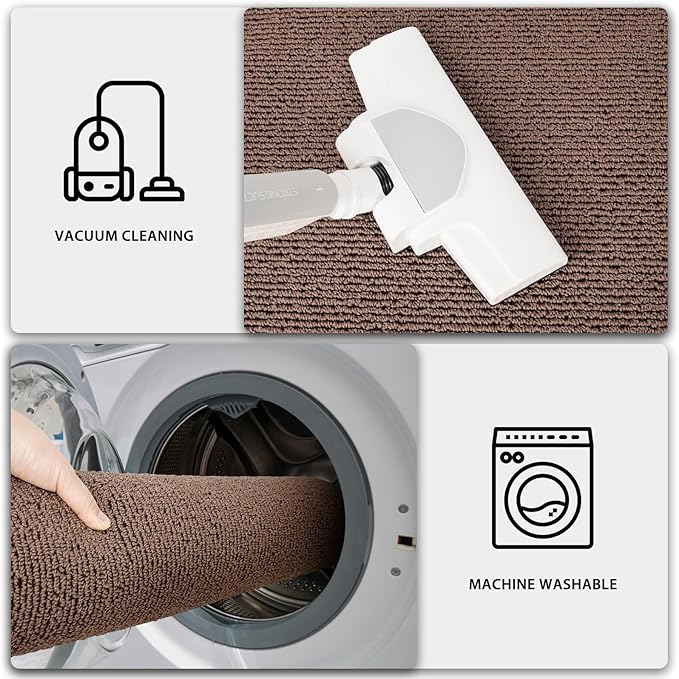 PURRUGS Machine Washable Kitchen Runner Rug 2ft x 7ft, Non-Slip/Skid Hallway Runner Rug, Super Absorbent Soft Area Rug for Hallway, Kitchen & Laundry, Rolled Packaging, Brown