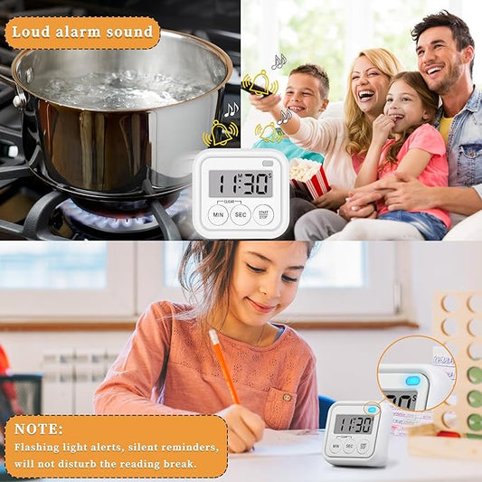 Timer, Kitchen Timers for Cooking Classroom Timer for Kids Teachers Digital Magnetic Timers 4 Pack, White