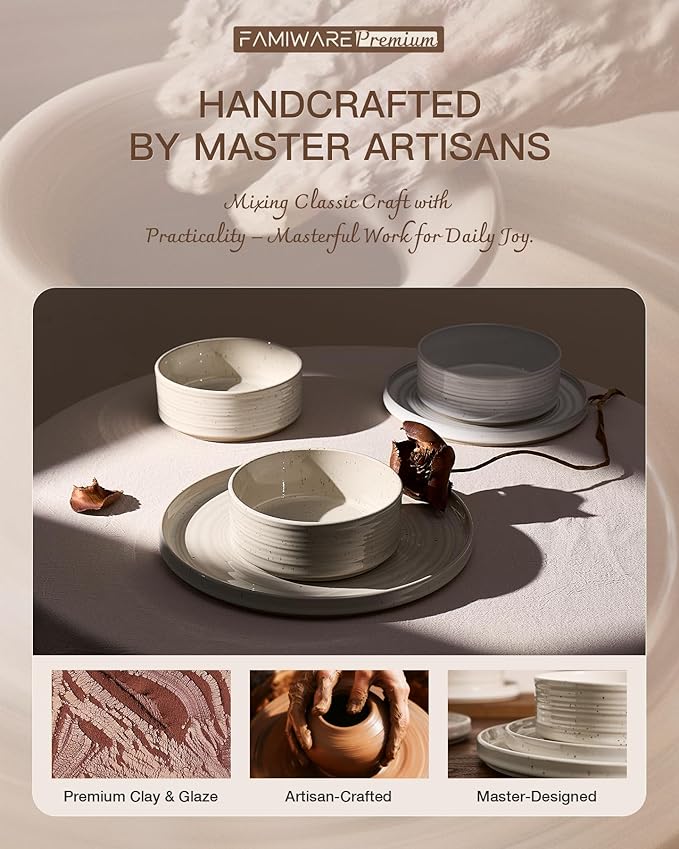 Plates and Bowls Sets for 6 (18-Piece) Stoneware Reactive Glaze Dinnerware with Speckles & Spirals, Chip and Scratch Resistant Straight Dishes Set with Gift Box, Microwave Dishwasher Safe, White