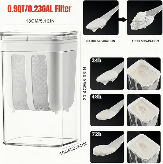 Yogurt Strainer——「0.9QT/0.23GAL Filter」 &「1.9QT/0.475GAL Total」, Yogurt Strainer Greek Yogurt Strainer Yogurt Press, BPA-Free PP Strainer for Whey Separation(Filter0.9QT/0.23GAL)