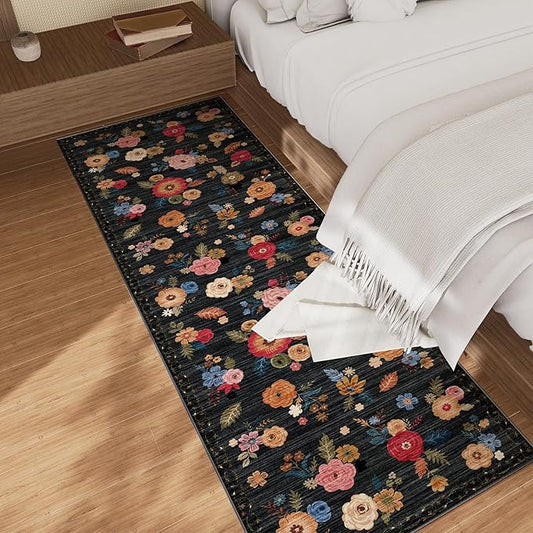 Machine Washable Runner Rug for Kitchen: 2'x6' Hallway Runner Rug Stain Resistant Non Slip Floral Floor Rug with Rubber Backing Non Shedding Soft Carpet Runners for Indoor Entryway Bedroom Bedside