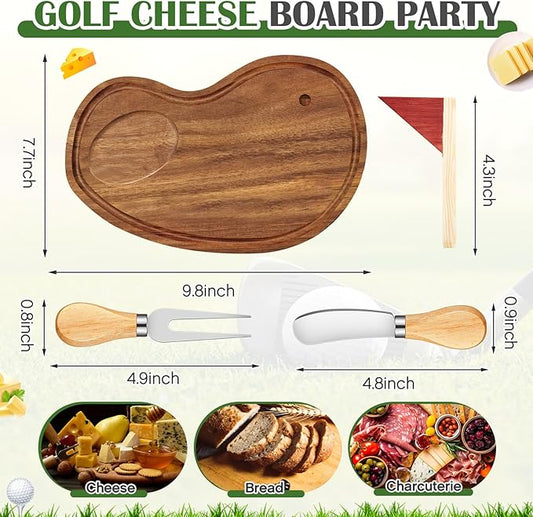 Ziliny Golf Cheese Board Gift Set Party Favor Prizes Charcuterie Wood Board with Knives and Box Father Day Gift for Dad Grandpa Party Tournament Game(9.8" x 7.7", Acacia Color)