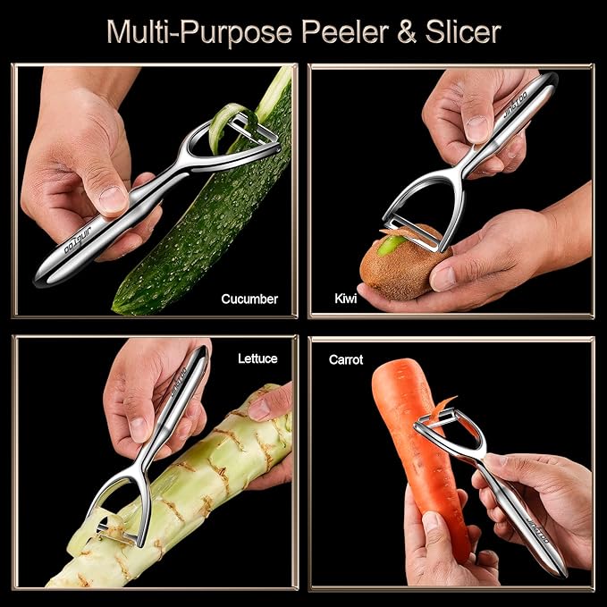 Premium Vegetable Peeler Stainless Steel,Ultra Sharp Peelers for Kitchen, Potato Apple Peeler Rotary Blade, Fruit Veggie Peelers Y Peeler Ergonomic Thickened Handle - 5 Years Warranty (Plain)
