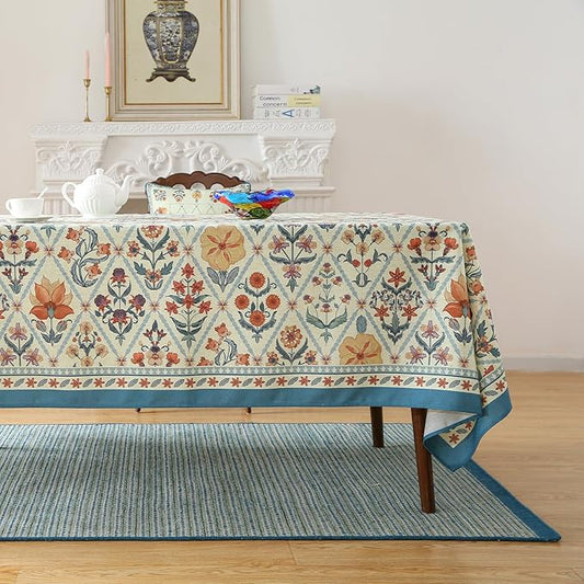 ISAENNE Designer Linen Elegant Extra Long Rectangle Tablecloth,Colorful Floral Bohemian Table Cloth,Wrinkle Resistant Decor Tablecloths for Dining Thanksgiving Kitchen,67"*118"-Floralsea A
