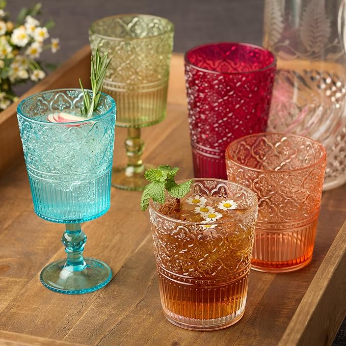 Victoria Clear Set of 6 Premium Acrylic Ice Tea Glass 22 oz – Unbreakable Glassware with Elegant Embossed Design, Dishwasher Safe for Indoor & Outdoor Use