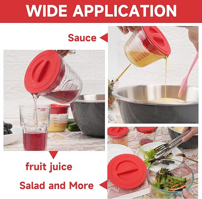 1 Pack Silicone Replacement Lids, Only Fit For Pyrex 4-Cup Tempered Glass Liquid Measuring Cups, Reusable & Food-Grade Silicone, Dishwasher & Microwave Safe (Cups not Included)