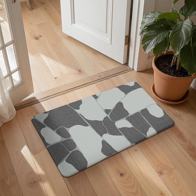 GENIMO Kitchen Mats for Floor 2PCs, Washable Anti Fatigue Mat for Cushioned, 17.3"x47"+17.3"x30", Waterproof Kitchen Rugs, Non Slip Comfort Standing Mat Rug for Sink, Laundry, Home, Black & White