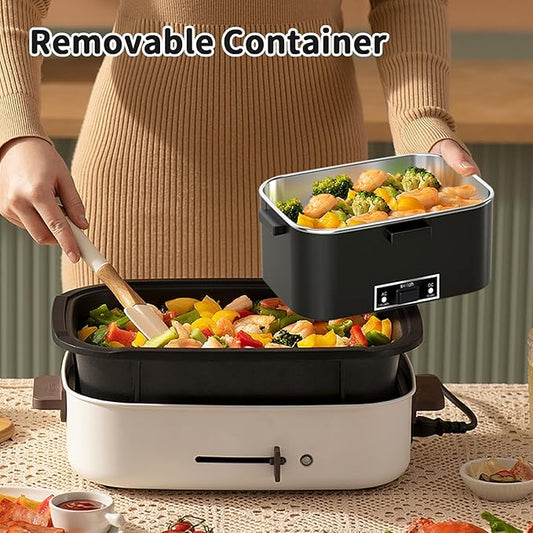 Electric Heated Lunch Box for Adults, 100W 3-IN-1 2 Pack 1.8L Containers Heating Lunch Box for Men Portable Double Layer, Fast Heated Food Warmer,12V/24V/110V for Car Truck Office Home