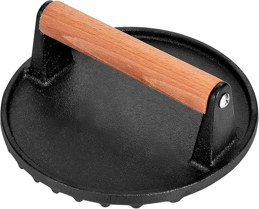 Burger Press 7” Round Cast Iron Smash Bacon Press & 8”X4” Rectangle Cast Iron Grill Press with Wooden Handle for Blackstone Griddle, Ideal for Panini, Steak & Sandwiches, Nonstick Pan