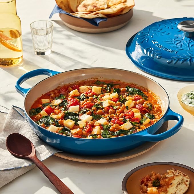 Le Creuset Olive Branch Collection Enameled Cast Iron Signature Braiser, 3.5 qt., Indigo with Embossed Lid