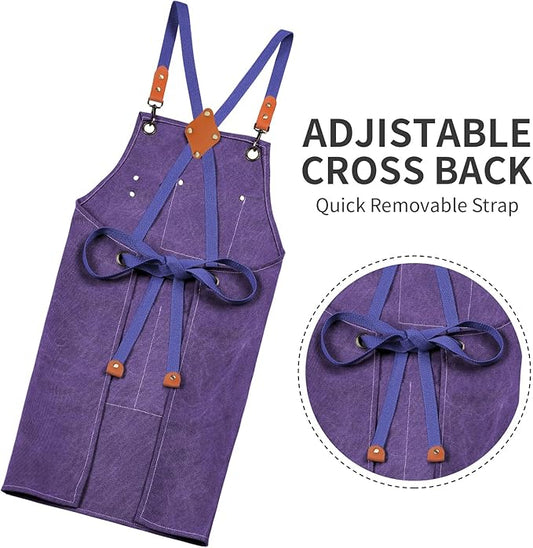 ZOMAO Chef Apron, Cotton Canvas Cross Back Apron with Pockets for Women and Men,Adjustable Strap and Large Pockets Apron,Kitchen Cooking Baking Bib Apron