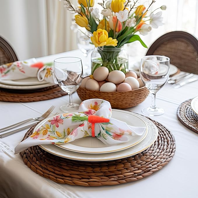 COTTON CRAFT Easter Napkin Rings - Set of 8 Carrot-Shaped Napkin Rings - Seagrass and Metal Napkin Ring - Easter Napkin Holder - Spring Summer Party - Unique Gift - Table Décor - Orange Green