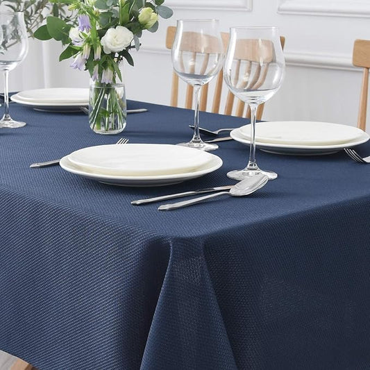 maxmill Rectangle Textured Tablecloth Waterproof Spillproof Wrinkle Free Table Cloth, Kitchen Dinning Tabletop Decoration, Fabric Table Cover for Outdoor and Indoor Use, 52 x 70 Inch, Navy Blue
