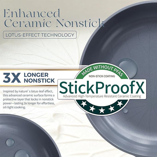 PRICUSIS Ceramic Pots and Pans Set Nonstick, 21Pcs Nontoxic Induction Cookware Set, 100% Dishwasher Safe, Stay Cool Handle, Fully Coated, PTFE PFOA & PFAS Free (Blueberry Gray)