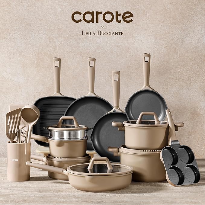 CAROTE 31PCS Pots and Pans Set, Nonstick Cookware Set Kitchen Non Stick Induction Titanium Cookware Non-toxic Granite Cooking set
