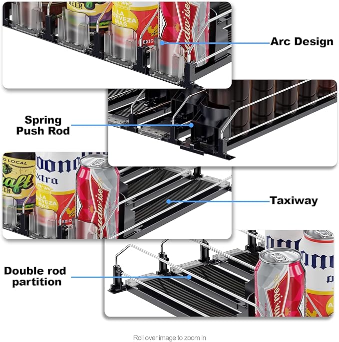 Drink Organizer for Fridge,12oz 16oz 20oz - Soda Can Dispenser for Refrigerator,Width Adjustable,Automatic Pusher Glide (White, 15"D 3ROW,Holds 15 Cans)