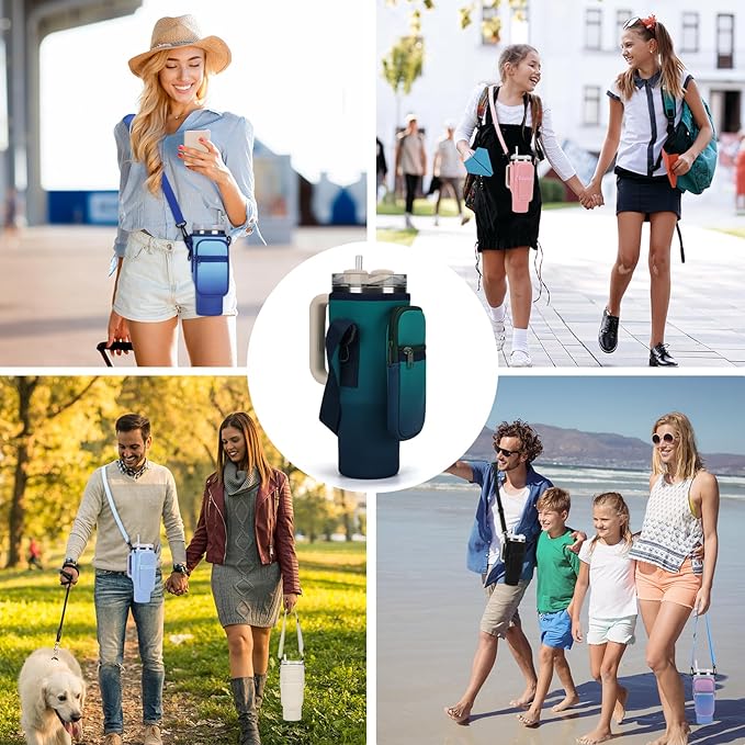 Water Bottle Carrier Bag for Stanley 40/30 oz Tumbler with Phone Pocket Neoprene Water Bottle Holder with Shoulder & Handheld Strap Stanley Cup Accessories