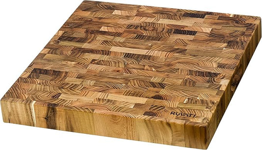 Ruvati 17 x 16 x 2 inch thick End-Grain Teak Butcher Block Solid Wood Large Workstation Cutting Board - RVA2445TKE