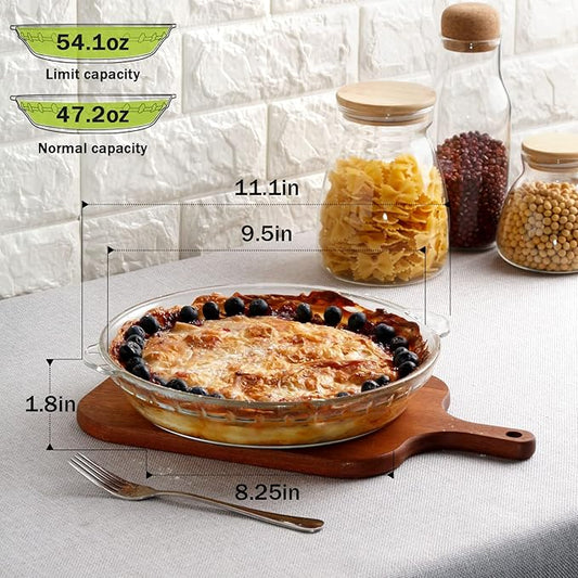 ZYER Glass Pie Plate Round Glass Pie Pan for Baking Pie Baking Pan 47oz Pie Dish, 9.5 Inch