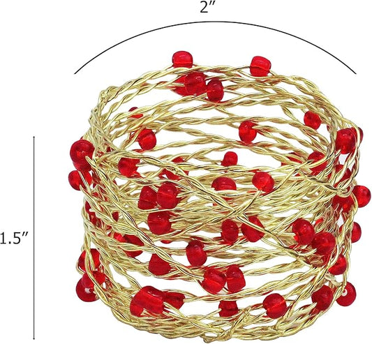 COTTON CRAFT Christmas Napkin Rings - Set of 8 Merry Xmas Fall Thanksgiving Beaded Metal Twine Napkin Ring - Hallelujah Holiday Celebration Party Gift Dining Table Handmade Napkin Holder - Red Gold