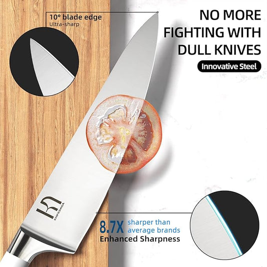 Knife Set Premium, Japanese 15 Pcs High Carbon Stainless Steel Kitchen Knife Block Set with Sharpener, Razor Sharp Knives Set for Kitchen with Natural Wood Block, Long-Lasting Edge