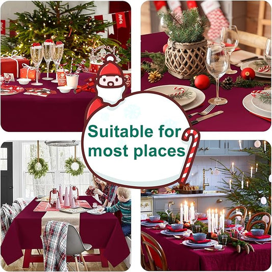 Hiasan Burgundy Tablecloth for Rectangle Tables - Waterproof and Spillproof Washable Fabric Table Cloth for Dining Room Kitchen Party, 60 x 102 Inch
