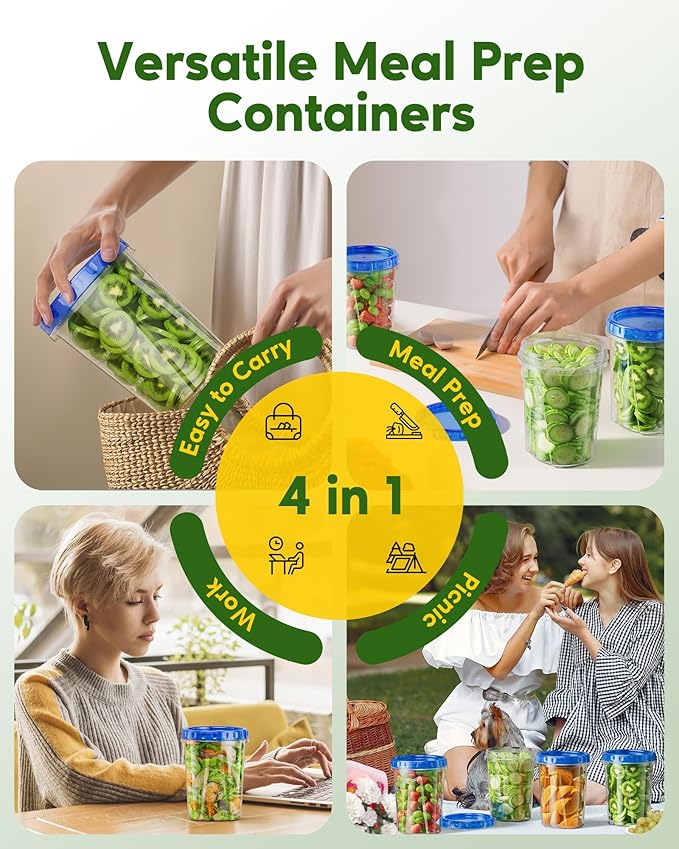 10 Pack-33oz Freezer Storage Containers Set, Plastic Food Storage Containers with Twist Top Lids, BPA Free Stackable Soup Containers for Overnight Oats/Salad/Leftover/Soup/Ice Cream