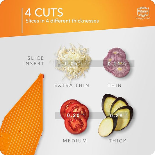 Börner Mandoline Slicer V5 (Basic Set) • Vegetable V-Slicer for Slices in 4 Thickness Settings • Stainless Steel V-Blade • Adjustable Kitchen Slicer for Vegetables & Fruits • Color: Orange