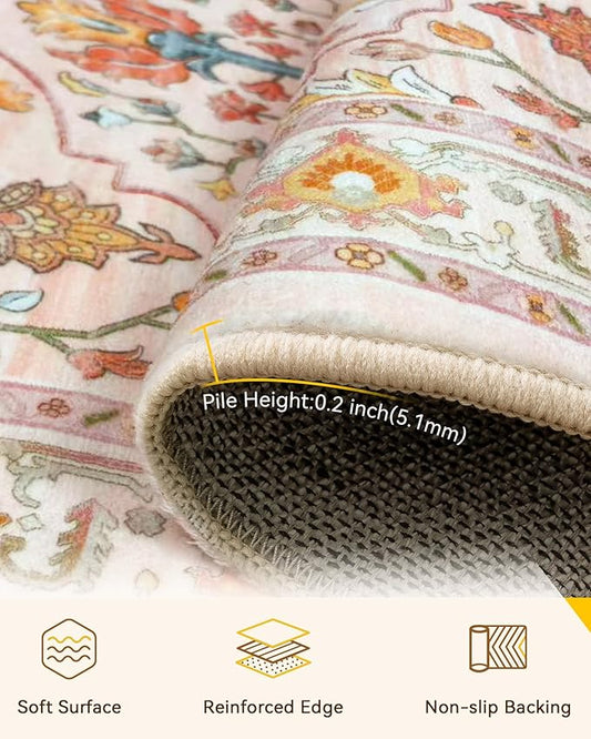 Area Rugs 2'6''x12' Runner Rug Non Slip Washable for Kitchen Hallway Bedroom Beside Laundry Room Bathroom Rug, Floor Carpet, Light Pink Colorful