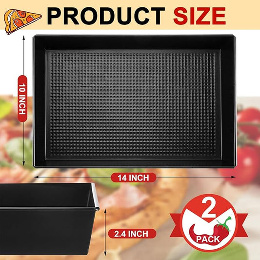 RimCereal 2 Pcs Detroit Style Pizza Pan 10 x 14 x 2.36 Inch Non Stick Rectangle Deep Pizza Pans Pre Seasoned Carbon Steel Sicilian Style Pan Dish Bakeware Kitchenware