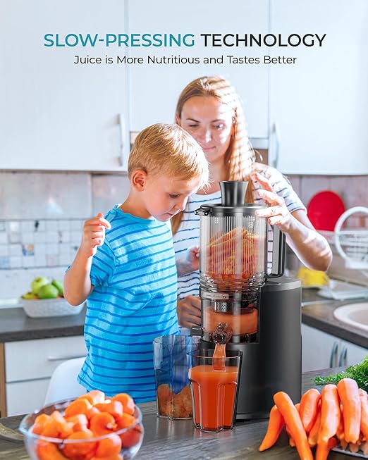 Cold Press Juicer, EUHOMY 5.5" Extra Large Feed Chute Slow Masticating Juicer, 250W Juicer Machines, 99.6% High Juice Yield, Easy to clean, Reverse Function, for Whole Vegetables & Fruits.