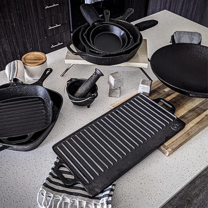 Backcountry Iron 10.5 Inch Square Grill Pan Medium Pre-Seasoned Cast Iron