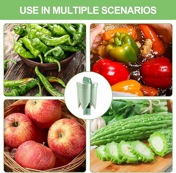 2PCS Pepper Corer,Chili Seed Remover Tool,Durable ABS Kitchen Gadget for Bell & Chili Peppers, 2-in-1 Design, Easy Twist Use, Ideal for Home Cooking, Camping(Green)