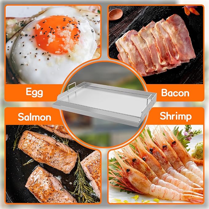GT GETCO TECH 100% Food Grade Stainless Steel Griddle with Grease Groove, Universal Cooking Griddle for Gas Grill for Tailgating, Camping and Parties, 23"×16"