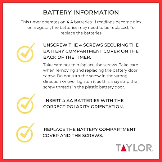 Taylor Precision 5839N Digital Timer, 4 Event Channel, 4.5' x 6.25', 10 -Hour for Commercial Kitchens, Yellow