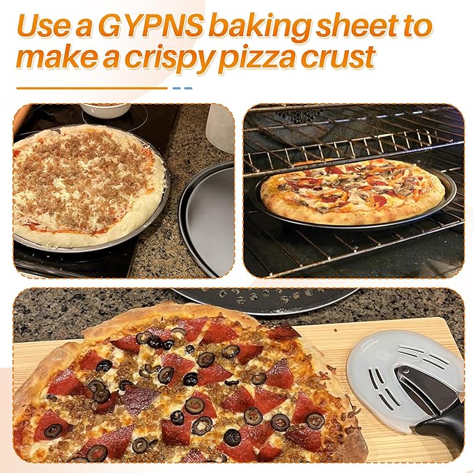 GYPNS 13 Inch Nonstick Pizza Pan Fit for Breville Smart Oven BOV800XL, BOV845BSS Countertop Oven Accessories Round Pizza Tray Replacement, with 50 Pcs Parchment Paper Sheets(Heavy Carbon Steel)