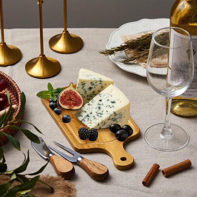 Ziliny 1 Set Bridal Baby Shower Cheese Prizes Wooden Square Board Gift Set Knives Forks Thank You Tags with Box for Guests for Valentines Bridal Baby Shower Housewarming (Teak Wood)