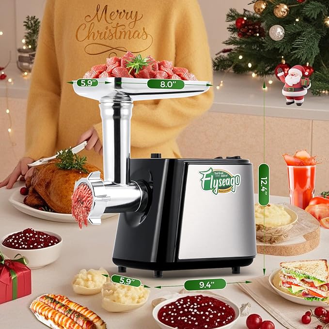 Flyseago Electric Meat Grinder, Cheese Grater 3000W Multifunctional Meat Grinder with Juicer, Vegetable Cutter Veggie Slicer, Shredder, Meat Chopper, Sausage Stuffer, Kubbe Kit, Home Use