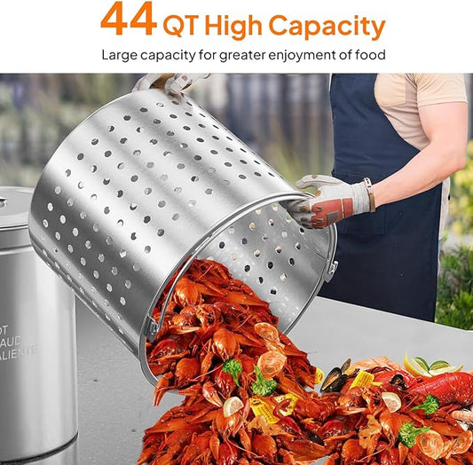 ROVSUN 44-Quart Stainless Steel Turkey Fryer & Seafood Boil Pot with Basket, Lid & Hook, Large Stock Pot for Outdoor Cooking of Turkey, Crawfish, Crab, Lobster & Shrimp