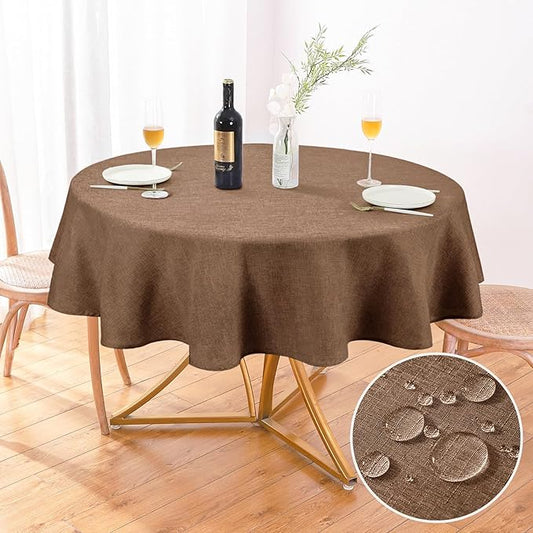 AUSSPVOCT 2 Pcs Textured Round Tablecloth 60 Inch for Dia 38’’ Tables - Waterproof Washable Wipeable Table Cloth Fabric Dining Table Cover for Birthday Party Farmhouse Outdoor Kitchen Tabletop Cover
