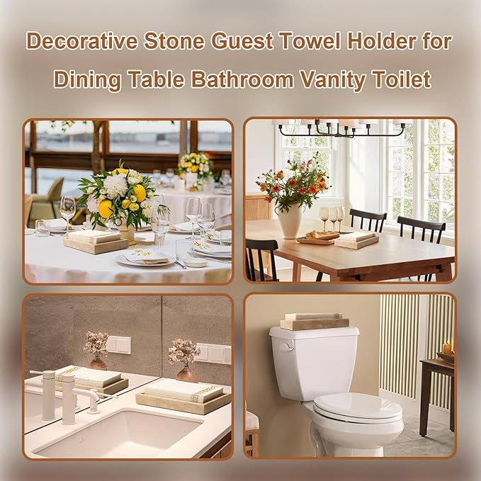Natural Travertine Guest Towel Holder, Stone Napkin Holder for Bathroom,Gorgeous Bathroom Napkin Holder Tray, Stylish Guest Towel Holder Tray for Bathroom Toilet Dining Table, Beige