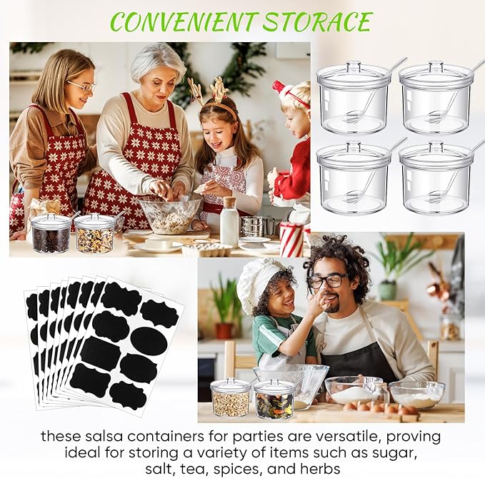Tioncy 6 Pcs Hot Cocoa Bar Supplies Sugar Bowls with Lid and Spoon Party Bar Ice Cream Sundae Caramel Apple Dipping Container Christmas Acrylic Candy Dispenser with Tag (7.1 oz,Clear)