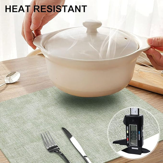 homing Faux Leather Heat Resistant Placemats 8 Packs, Waterproof Wipeable Dining PU Place Mats for Indoor & Outdoor, Easy to Clean, Light Green