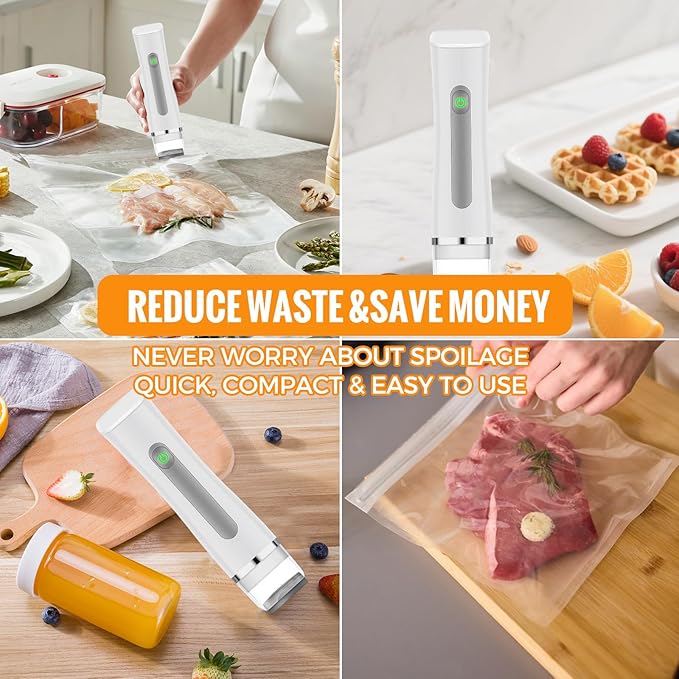 Vacuum Sealer for Food, Portable Handheld Sealer Machine with 30 Reusable Vacuum Bags, Seal Meal Saver, Cordless Food Sealer