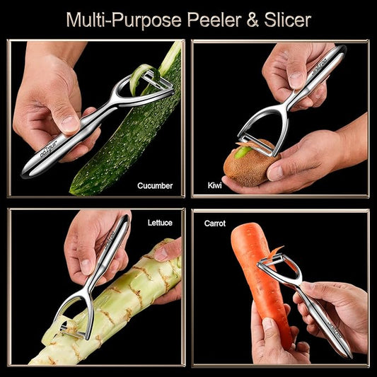 Premium Vegetable Peeler Stainless Steel,Ultra Sharp Potato Peeler, Swivel Blade Fruit Veggie Peeler for Kitchen, Apple Carrot Y Peelers Ergonomic Non-Slip Handle - 5 Years Warranty (Serrated)