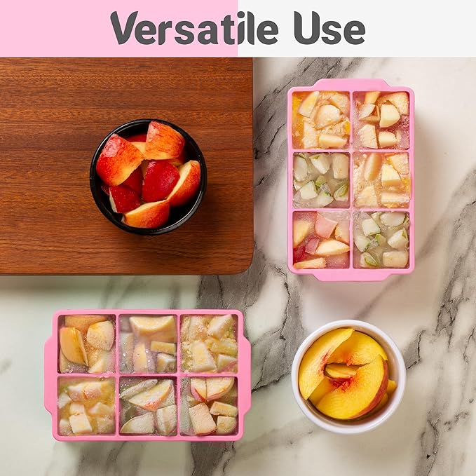 KitchFort Large Silicone Ice Cube Tray (2-Pack), Easy Release 2" Big Ice Cubes - Cocktail, Whiskey Ice Cubes Mold - Ice Trays for Freezer with Lid - Stackable Silicone Ice Tray - Pink