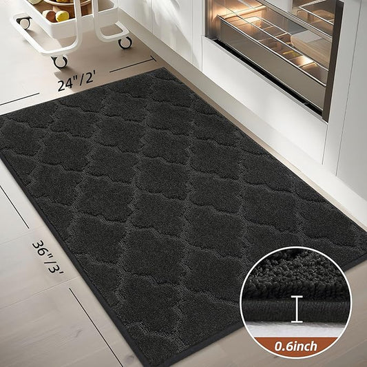 COSY HOMEER Kitchen Rugs 24"x36" Non-Slip Washable Kitchen Mats for Floor Absorbent Kitchen Carpet Soft Rugs for Kitchen,Sink Mat,Entrance,Area Rug,Black
